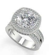 Greta Split Shank Pave Halo Cushion Cut Diamond Engagement Ring - Nivetta